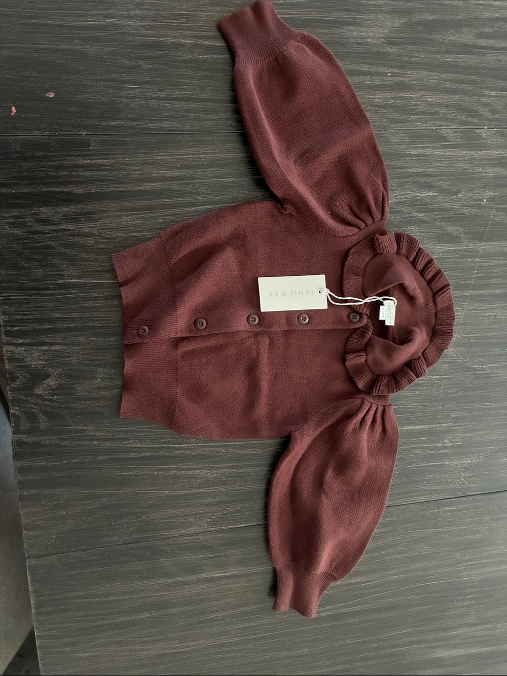 Jamie Kay Ruffled Collar Cardigan in chocolate brown